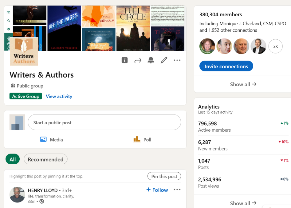 LinkedIn group for WRITERS AND AUTHORS